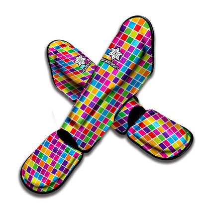 Rainbow Squares Pattern Print Muay Thai Shin Guard