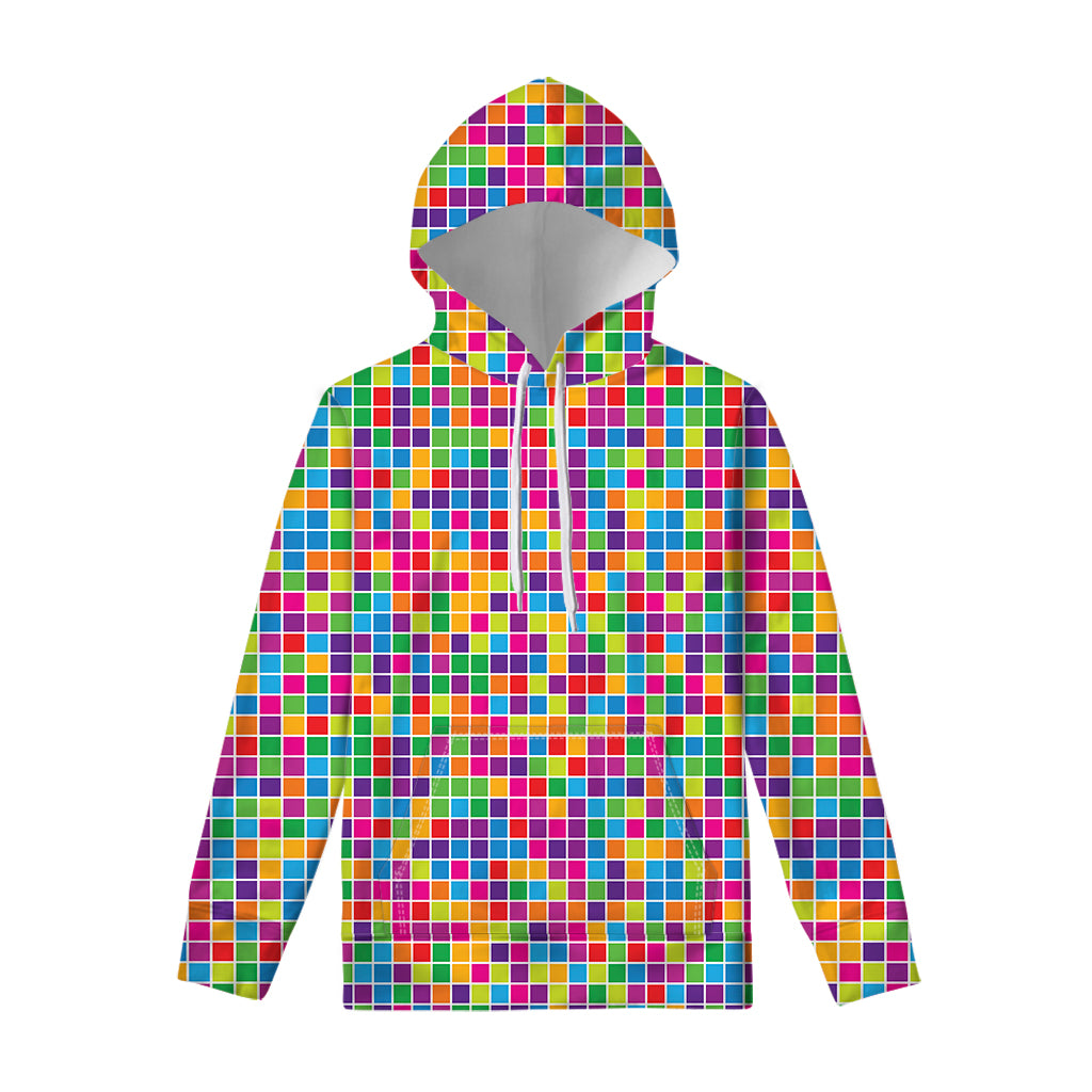 Rainbow Squares Pattern Print Pullover Hoodie