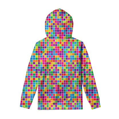 Rainbow Squares Pattern Print Pullover Hoodie