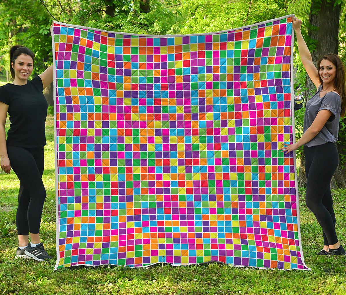 Rainbow Squares Pattern Print Quilt