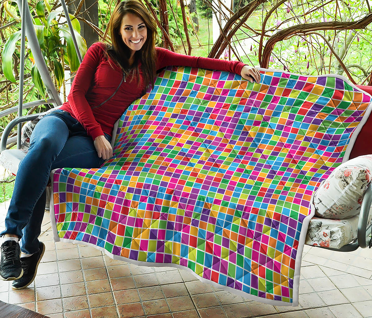 Rainbow Squares Pattern Print Quilt