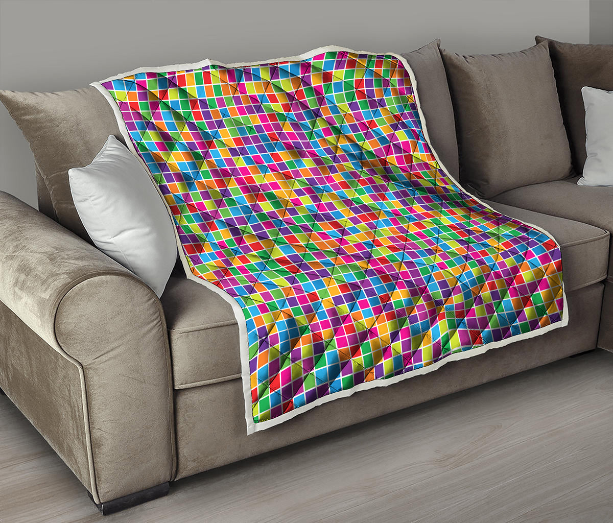 Rainbow Squares Pattern Print Quilt