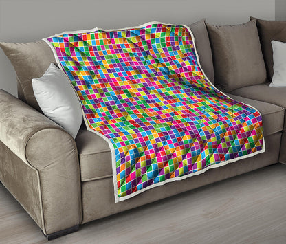 Rainbow Squares Pattern Print Quilt