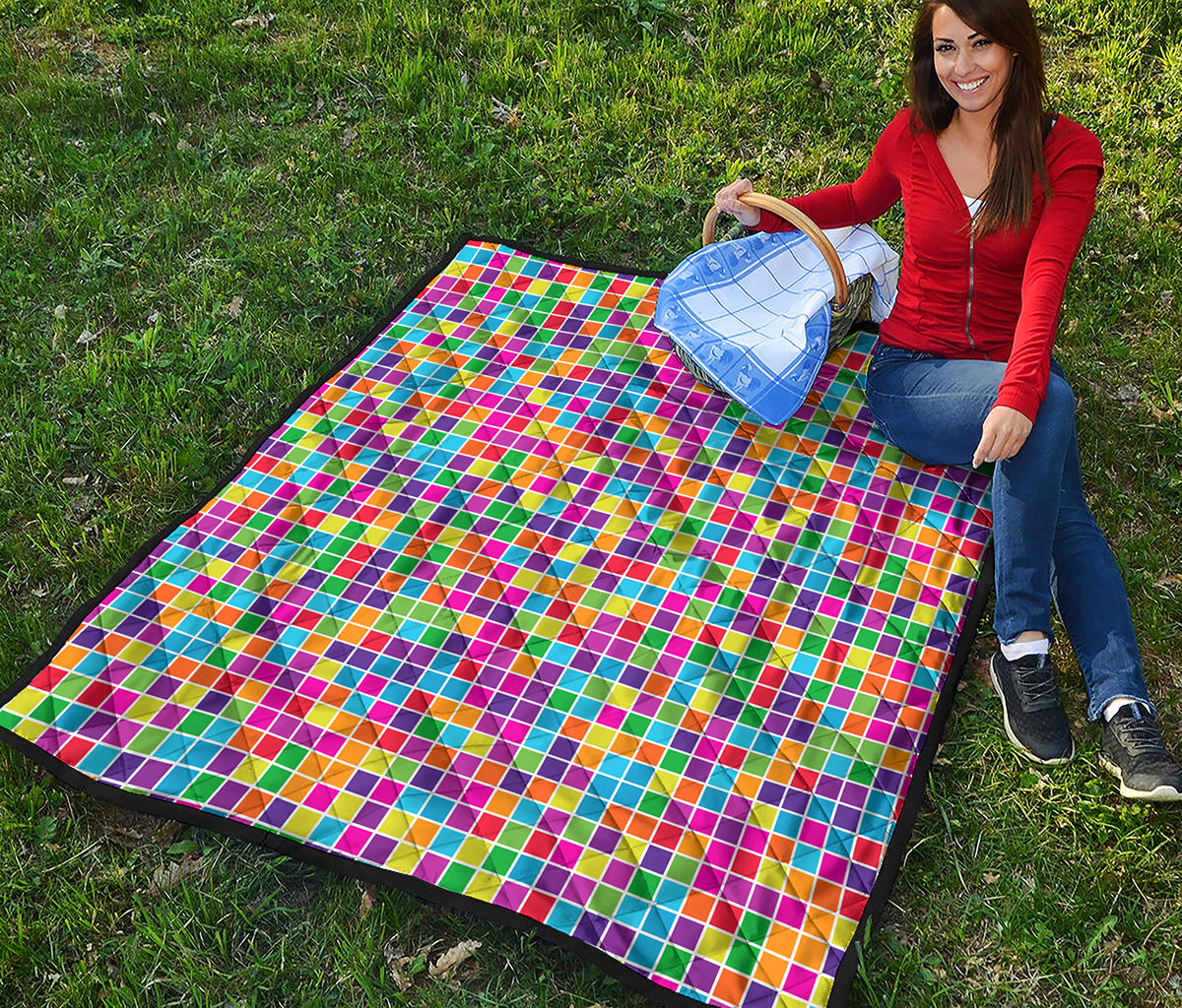 Rainbow Squares Pattern Print Quilt
