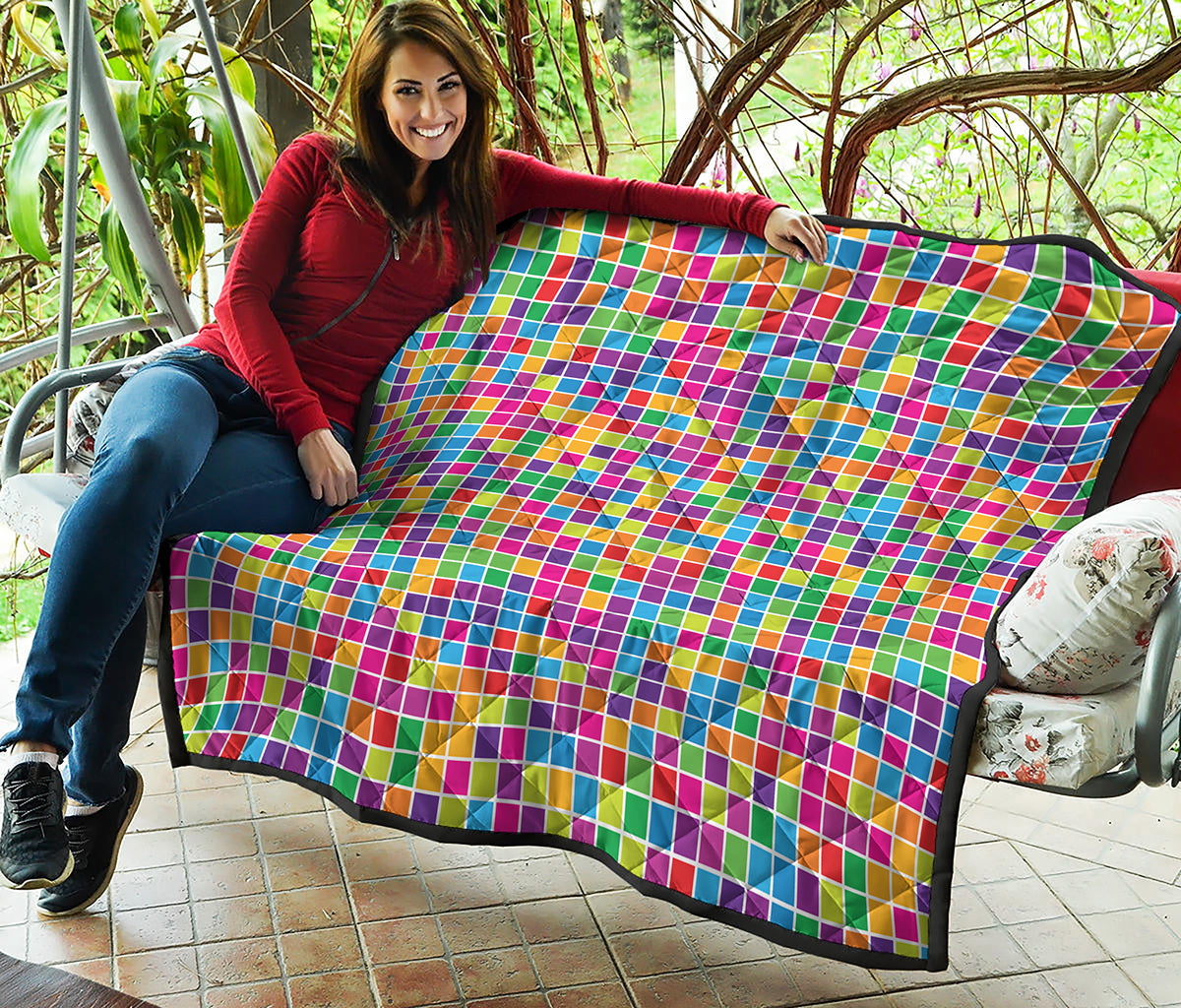 Rainbow Squares Pattern Print Quilt