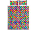 Rainbow Squares Pattern Print Quilt Bed Set
