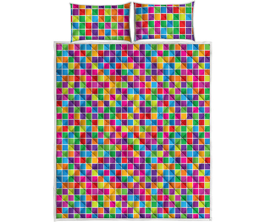 Rainbow Squares Pattern Print Quilt Bed Set