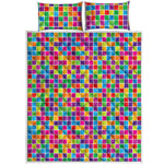 Rainbow Squares Pattern Print Quilt Bed Set