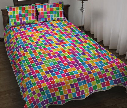 Rainbow Squares Pattern Print Quilt Bed Set