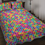 Rainbow Squares Pattern Print Quilt Bed Set
