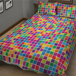 Rainbow Squares Pattern Print Quilt Bed Set