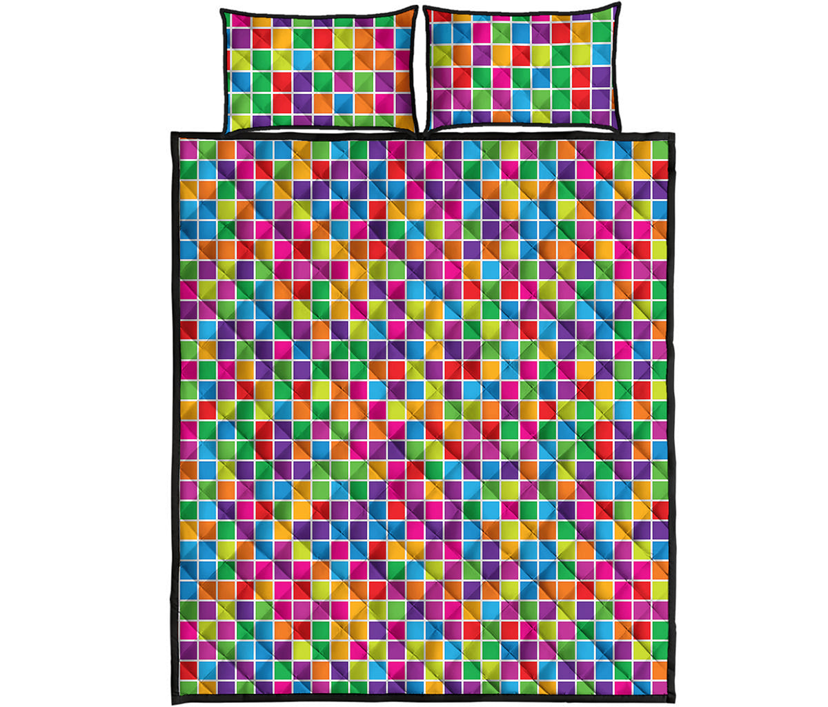 Rainbow Squares Pattern Print Quilt Bed Set