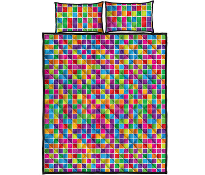 Rainbow Squares Pattern Print Quilt Bed Set