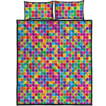Rainbow Squares Pattern Print Quilt Bed Set