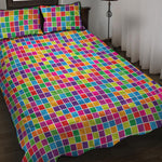 Rainbow Squares Pattern Print Quilt Bed Set