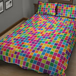 Rainbow Squares Pattern Print Quilt Bed Set