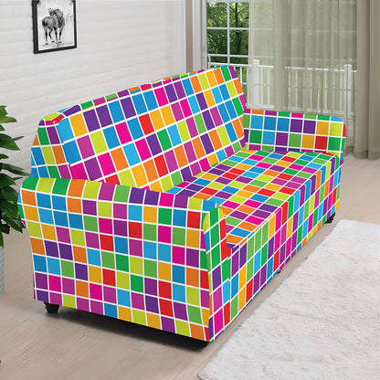 Rainbow Squares Pattern Print Sofa Cover