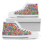 Rainbow Squares Pattern Print White High Top Shoes