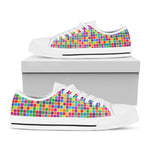 Rainbow Squares Pattern Print White Low Top Shoes