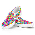 Rainbow Squares Pattern Print White Slip On Sneakers