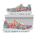 Rainbow Squares Pattern Print White Running Shoes