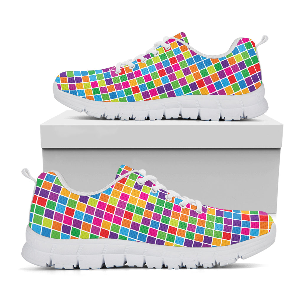 Rainbow Squares Pattern Print White Sneakers