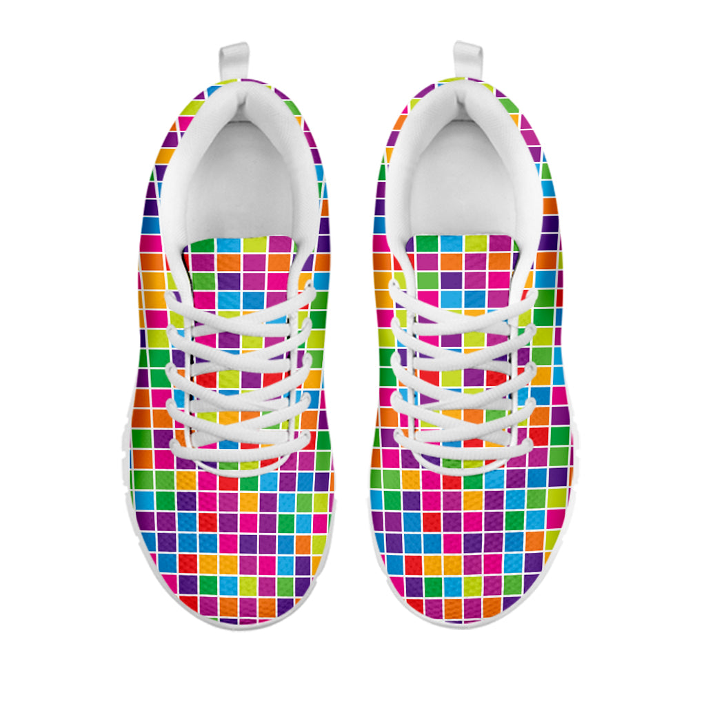 Rainbow Squares Pattern Print White Sneakers