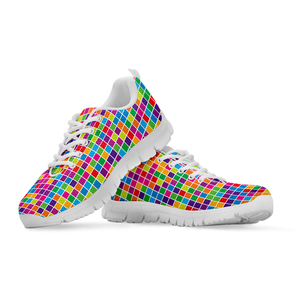 Rainbow Squares Pattern Print White Sneakers