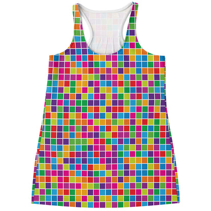 Rainbow Squares Pattern Print Women's Racerback Tank Top