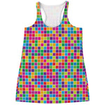 Rainbow Squares Pattern Print Women's Racerback Tank Top