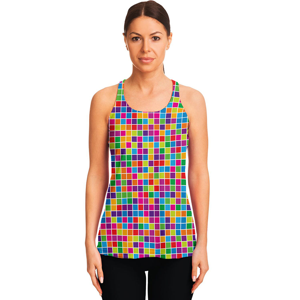 Rainbow Squares Pattern Print Women's Racerback Tank Top