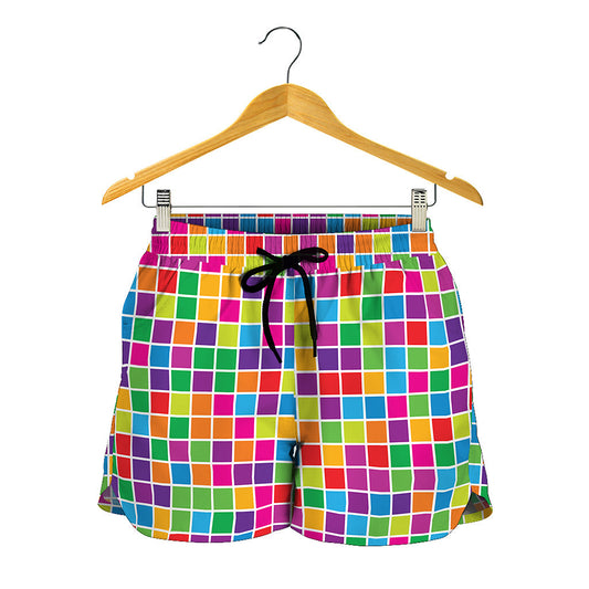 Rainbow Squares Pattern Print Women's Shorts