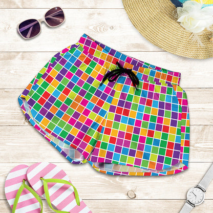 Rainbow Squares Pattern Print Women's Shorts