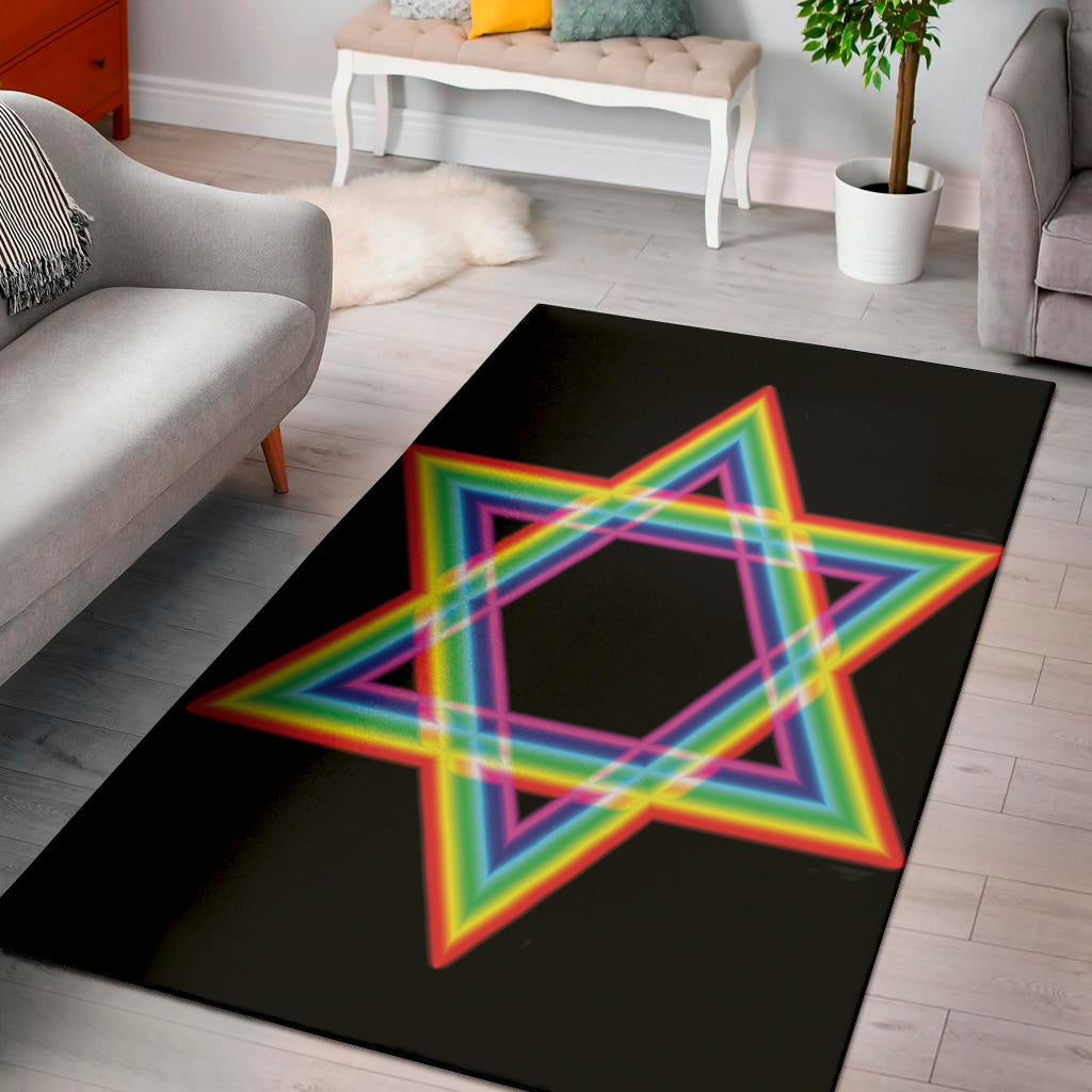 Rainbow Star of David Print Area Rug