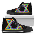 Rainbow Star of David Print Black High Top Shoes