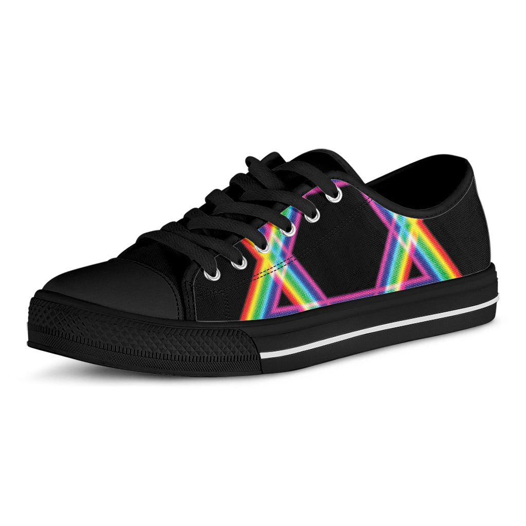Rainbow Star of David Print Black Low Top Shoes 