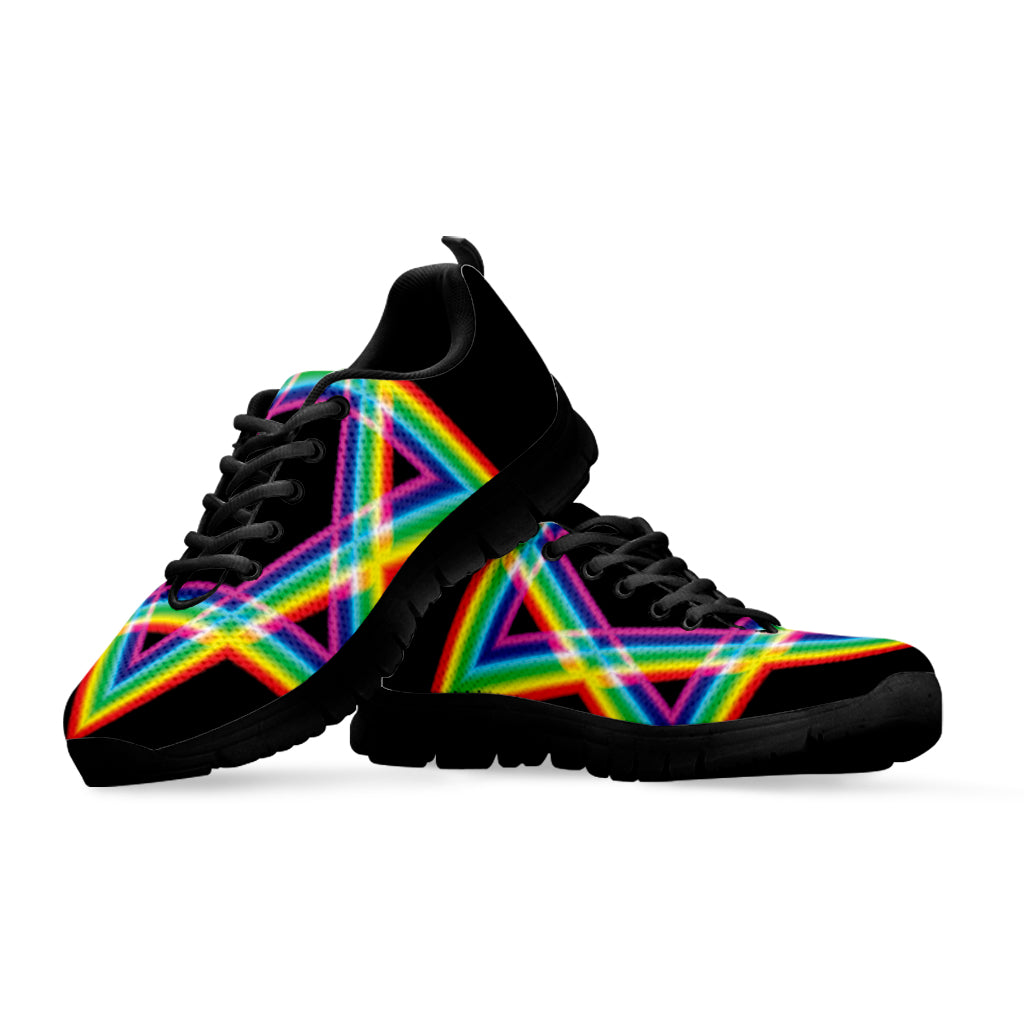 Rainbow Star of David Print Black Sneakers