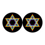 Rainbow Star of David Print Car Coasters