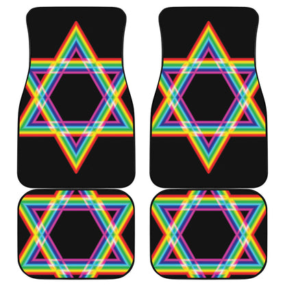 Rainbow Star of David Print Front and Back Car Floor Mats