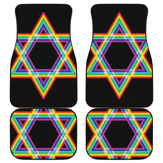 Rainbow Star of David Print Front and Back Car Floor Mats