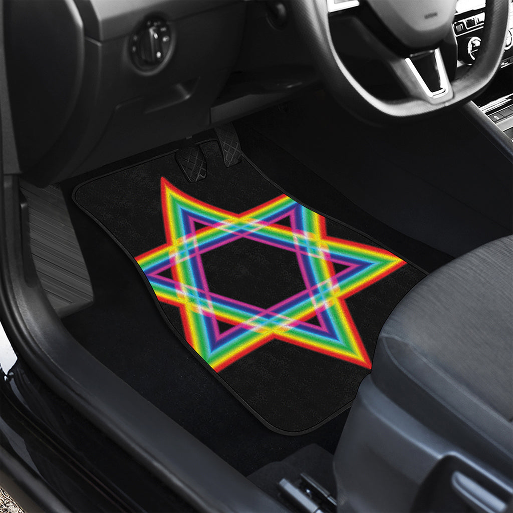 Rainbow Star of David Print Front and Back Car Floor Mats