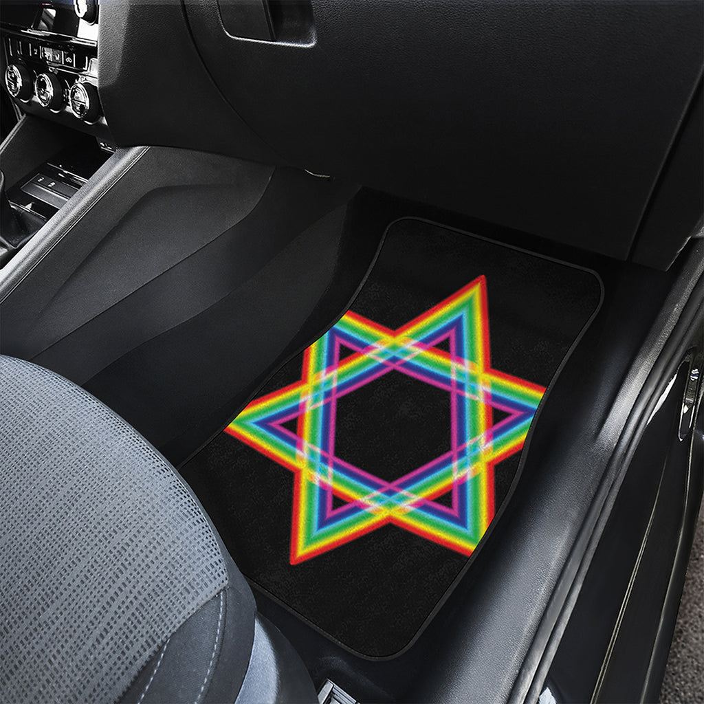 Rainbow Star of David Print Front and Back Car Floor Mats