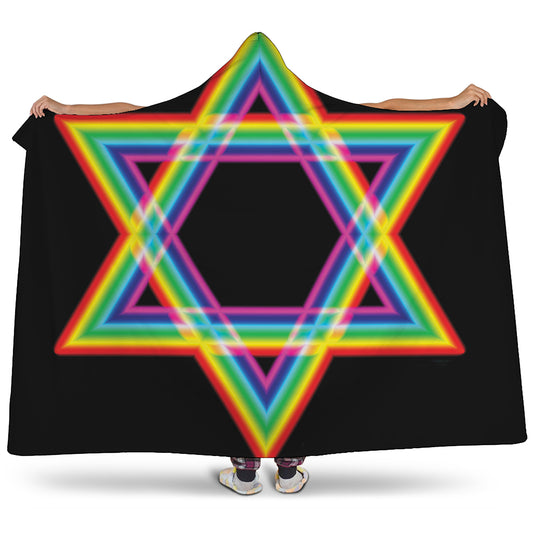 Rainbow Star of David Print Hooded Blanket
