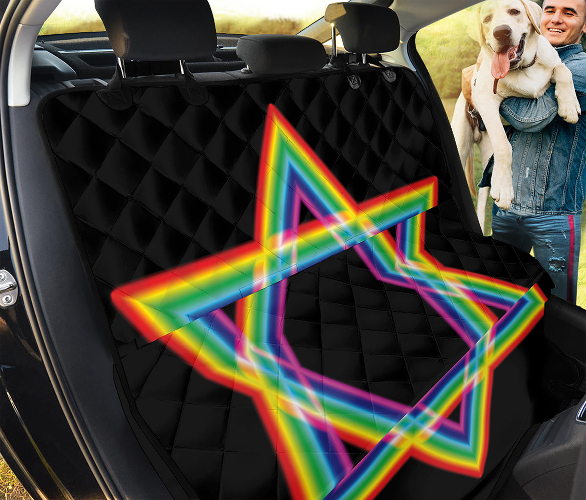 Rainbow Star of David Print Pet Car Back Seat Cover