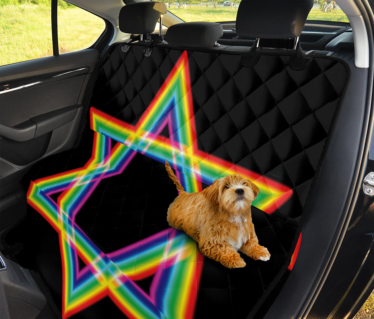 Rainbow Star of David Print Pet Car Back Seat Cover