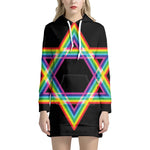 Rainbow Star of David Print Pullover Hoodie Dress