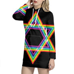 Rainbow Star of David Print Pullover Hoodie Dress