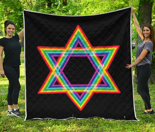Rainbow Star of David Print Quilt