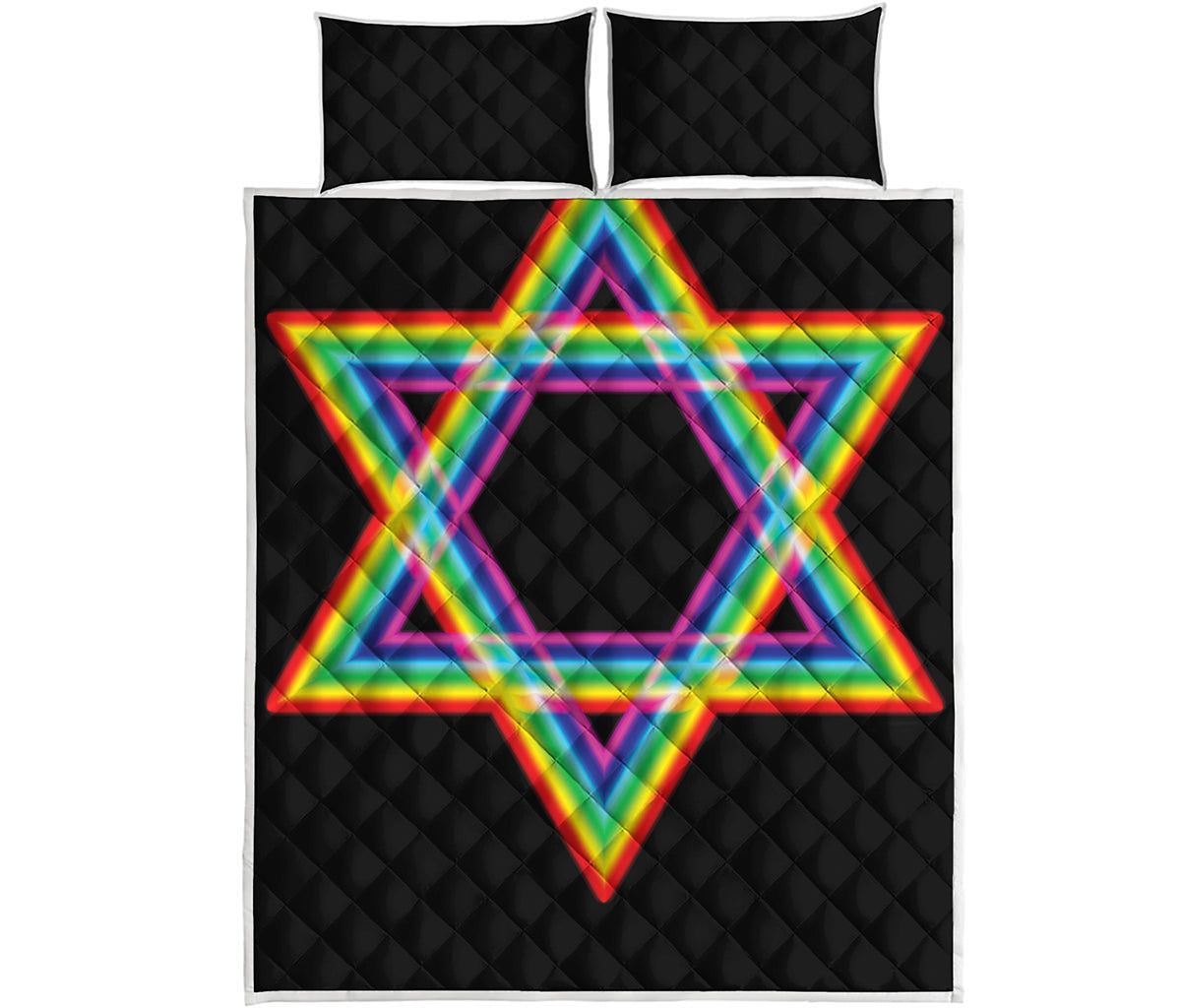 Rainbow Star of David Print Quilt Bed Set