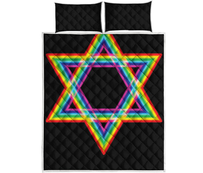 Rainbow Star of David Print Quilt Bed Set